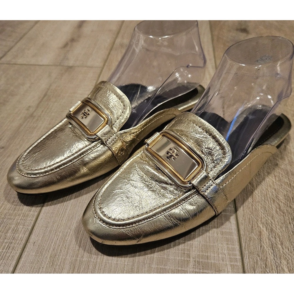 Tory Burch Women's Georgia Backless Loafers Gold Metallic 7.5 Mule Flat